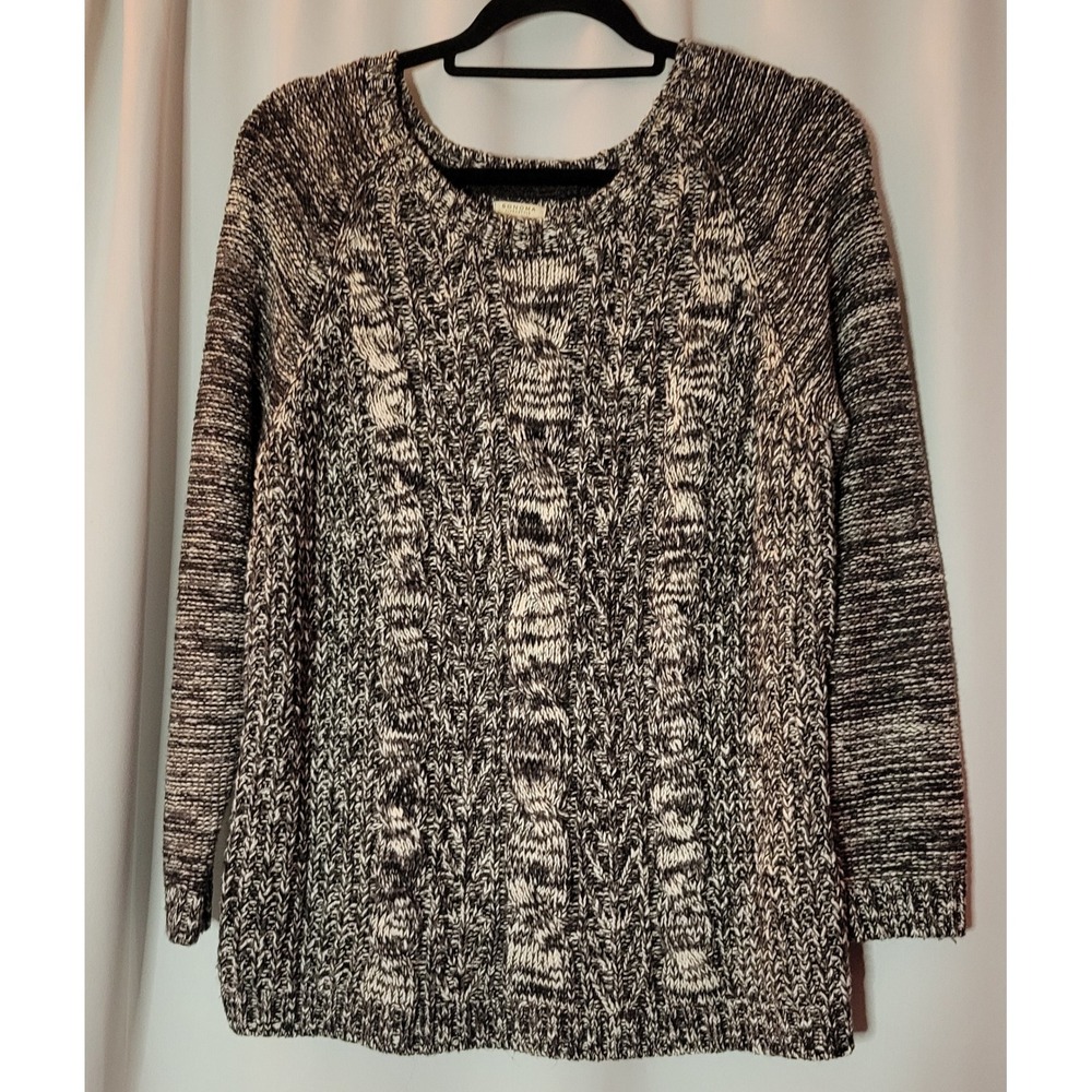 Sonoma Life Style Marled Cable Knit Scoop Neck Sweater Black White Petite Large